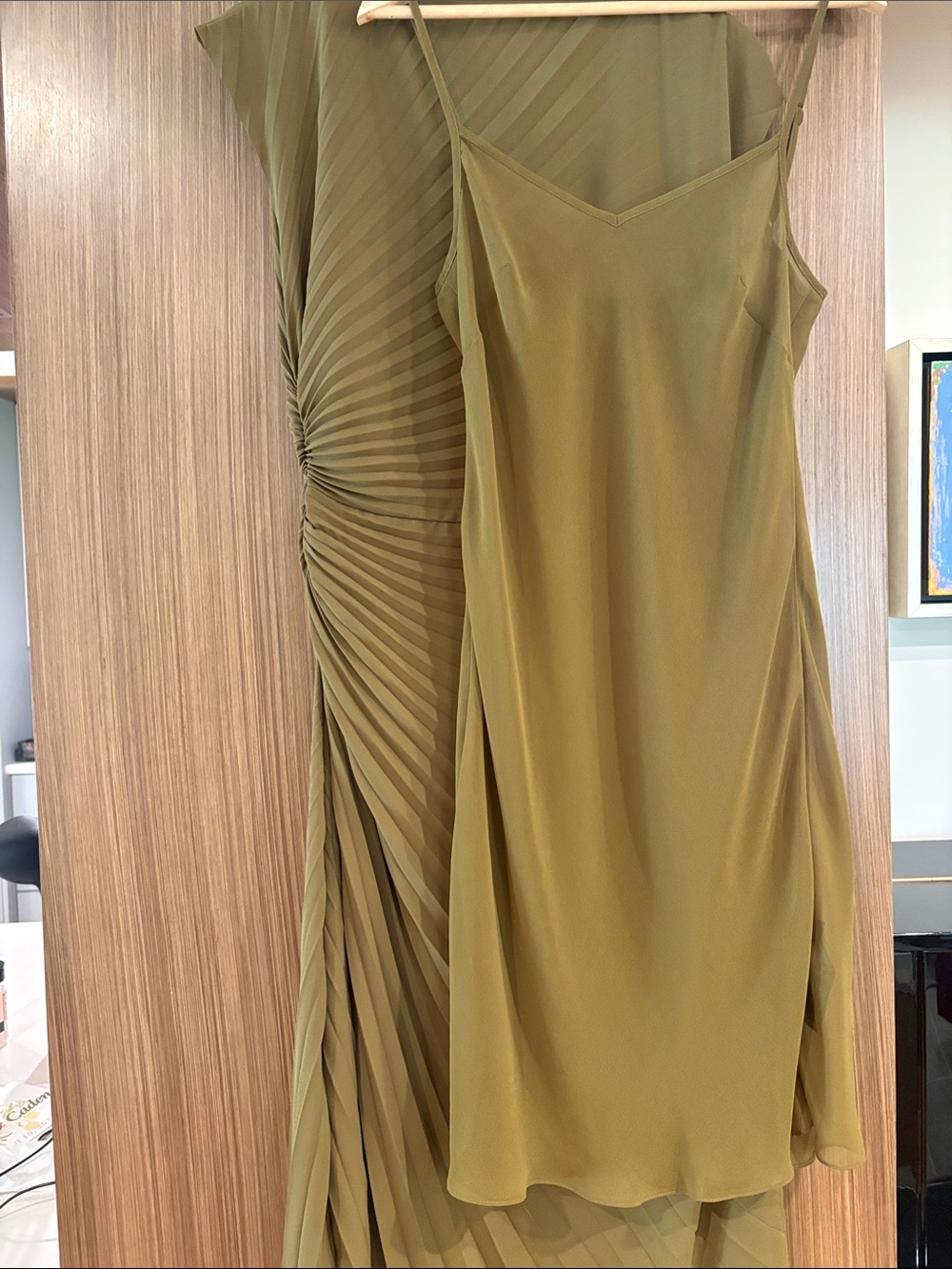 AllSaints: Rayanna Pleated Cap Sleeve Dress, Size 8, Olive Green - Picture 7 of 9